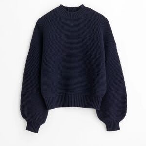 NWOT button-back crewneck dark navy sweater